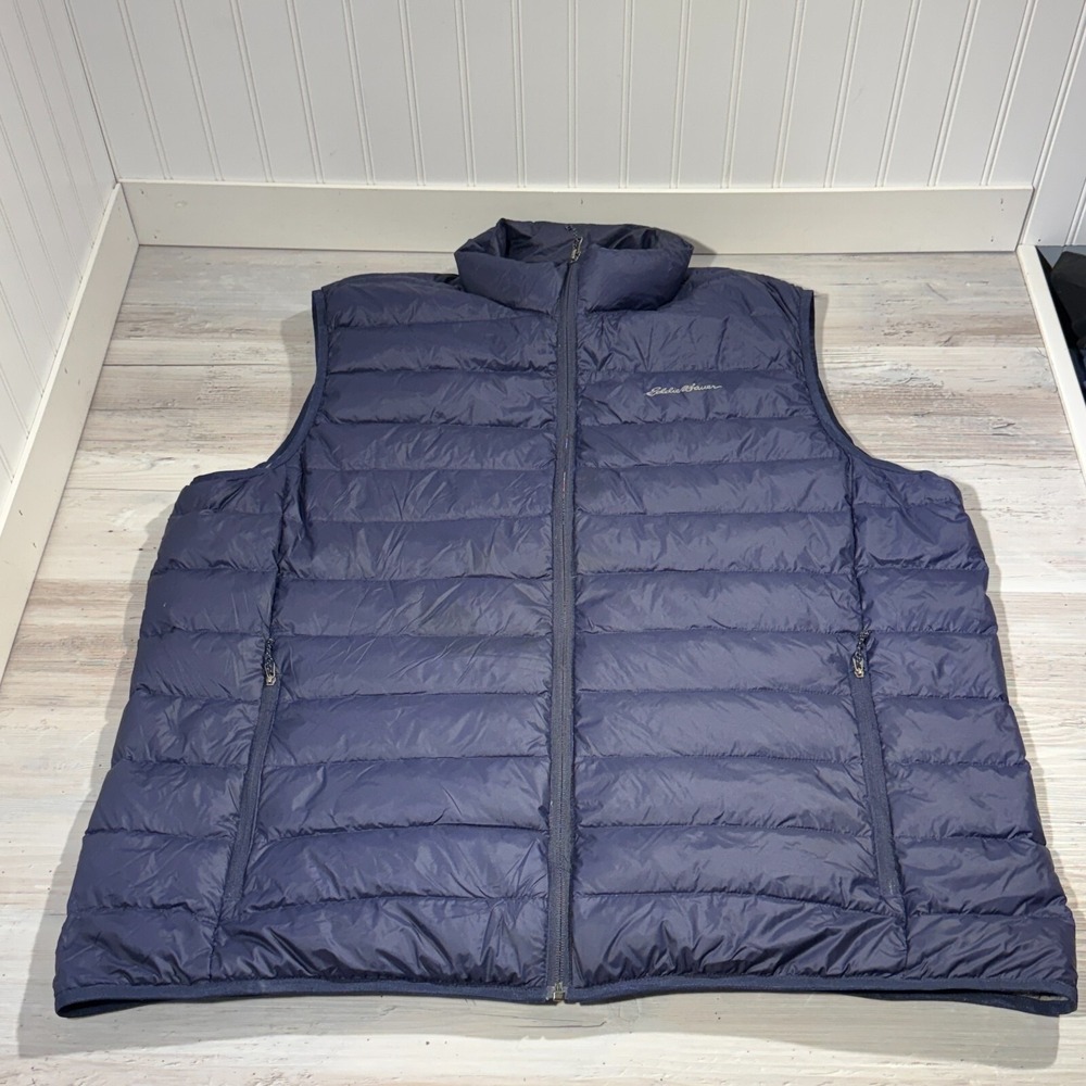Eddie Bauer Goose Down Puffer Vest Men's XXL Quilted Blue Outdoor 80% Down